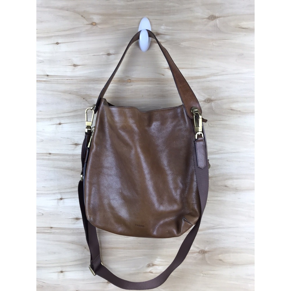 Fossil Maya Crossbody Hobo Shoulder Bag Purse Brown Pebbled Leather Key Fob